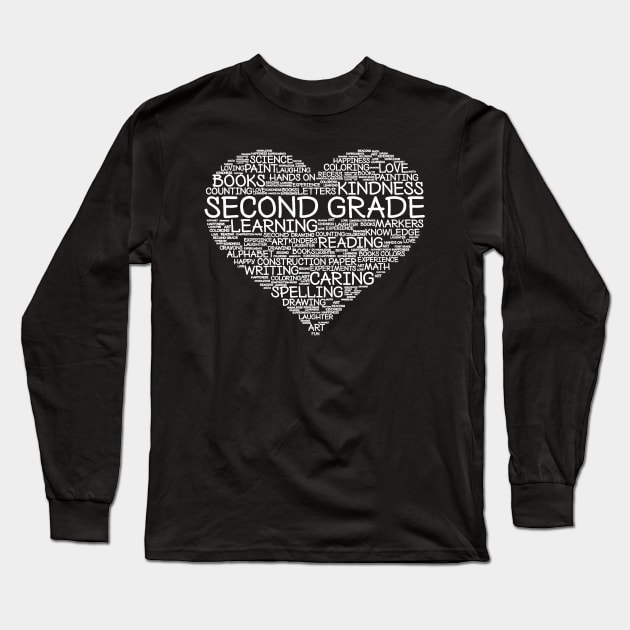 Second Grade Word Heart T-Shirt 2nd Grade Student Teacher Long Sleeve T-Shirt by Alita Dehan